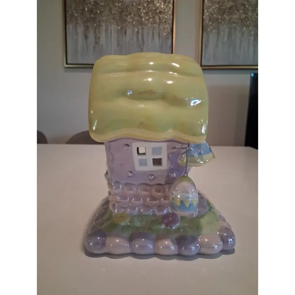 Vintage Ceramic Easter Candleholder House Pastel Lusterware Lighted Cottage...